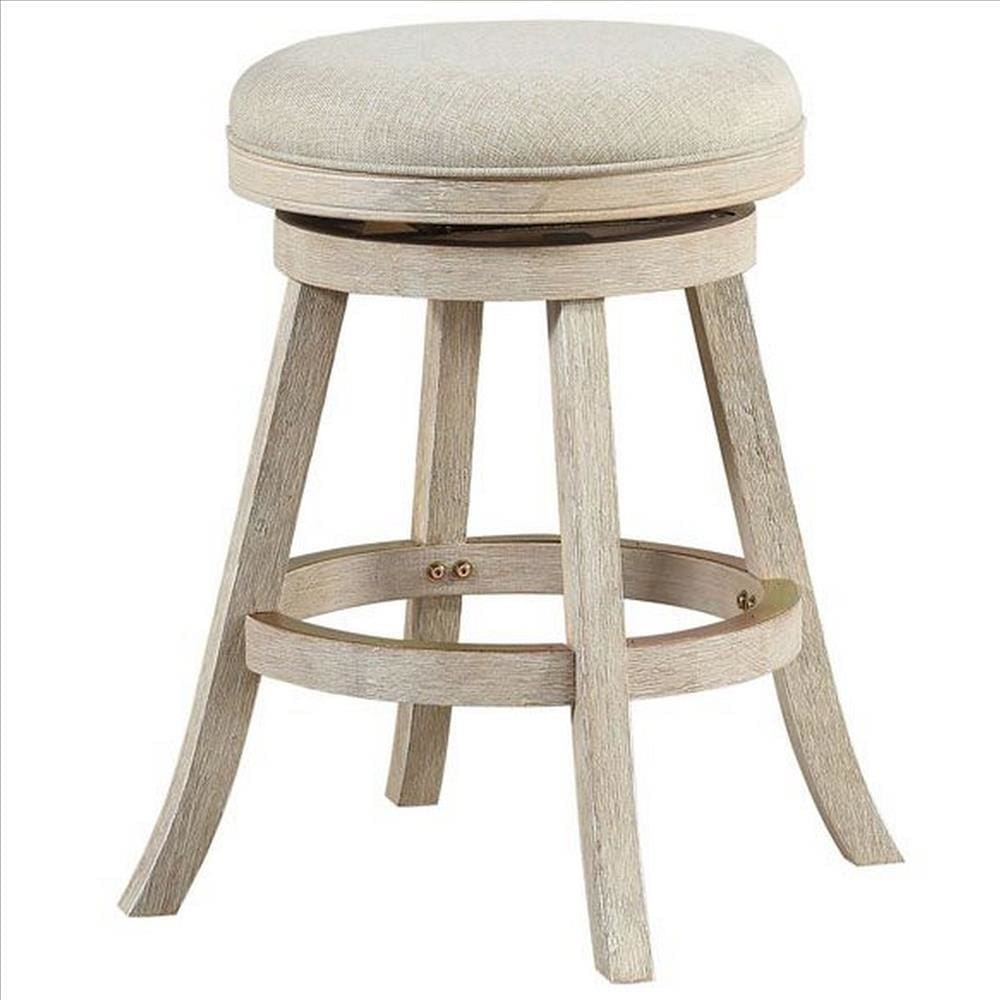 Wooden Swivel Counter Stool with Round Fabric Seat, Gray By Casagear Home