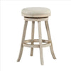 29 Inches Wooden Swivel Bar Stool with Round Fabric Seat, Ivory By Casagear Home