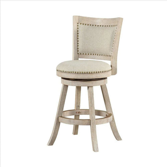 Curved Back Wooden Swivel Counter Stool with Nailhead Trim, Gray By Casagear Home