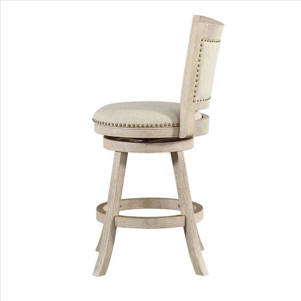 Curved Back Wooden Swivel Counter Stool with Nailhead Trim Gray By Casagear Home BM239738