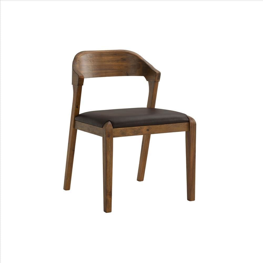 Curved Panel Back Dining Chair with Leatherette Seat, Brown By Casagear Home