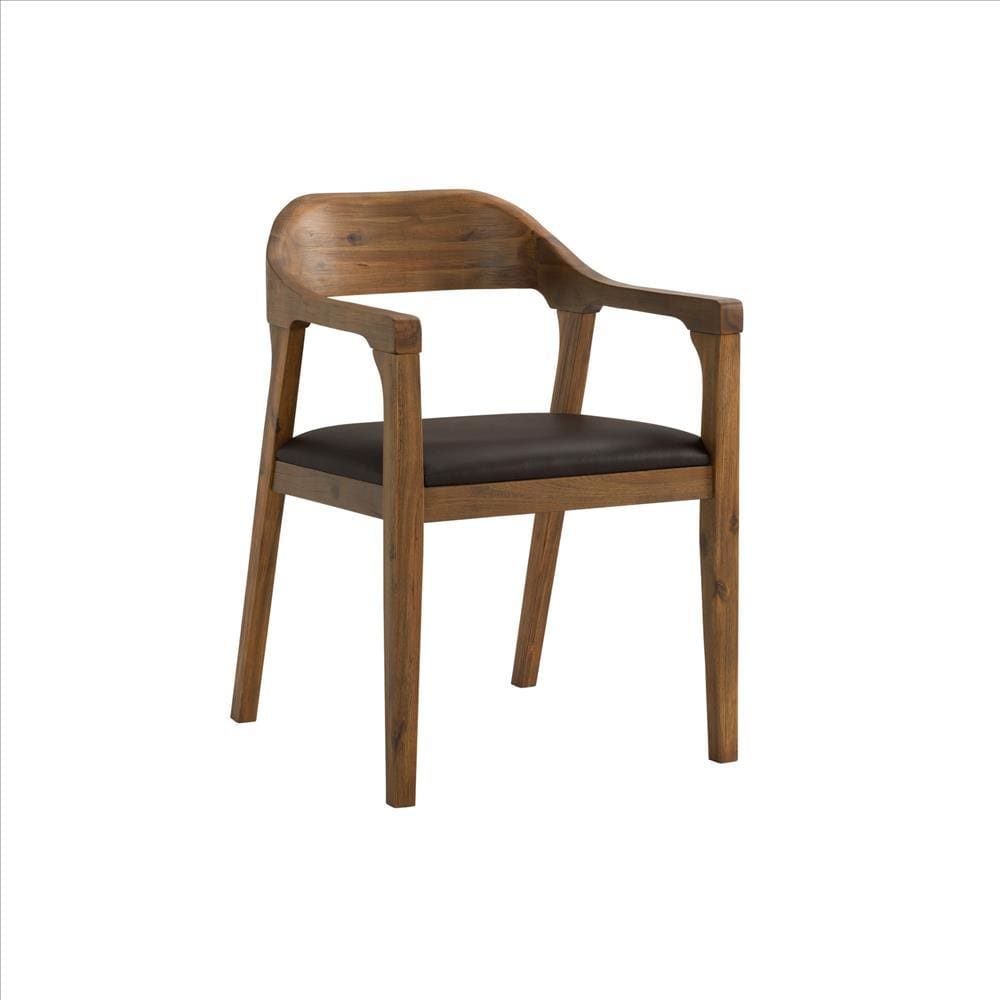 Curved Panel Back Dining Chair with Sleek Track Arms, Brown By Casagear Home
