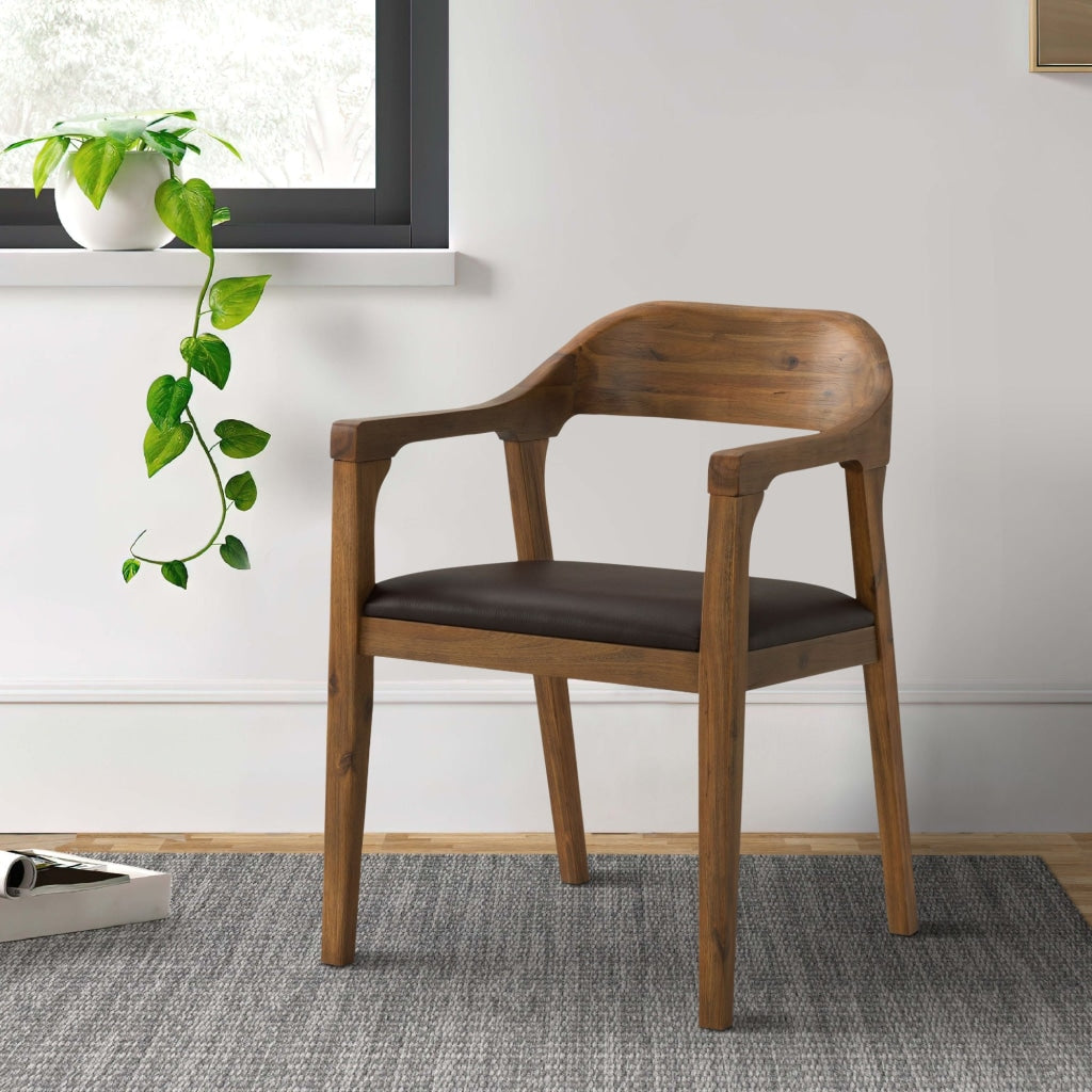 Dining Chair | Curved Back | Track Arms | Faux Leather | Brown