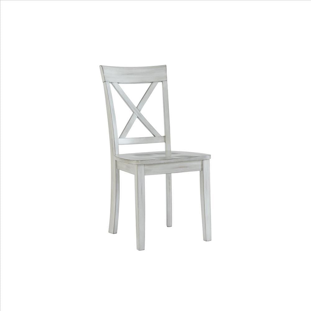 Wooden Dining Chair with X Shaped Back, Set of 2, White By Casagear Home