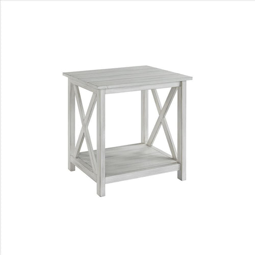 End Table | 1 Shelf | Wood | X Accents | White