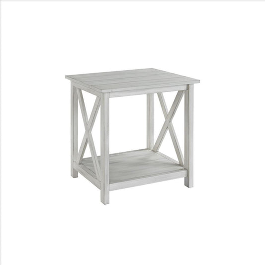 End Table | 1 Shelf | Wood | X Accents | White
