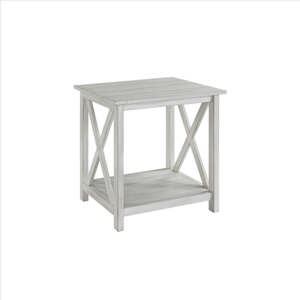 End Table | 1 Shelf | Wood | X Accents | White