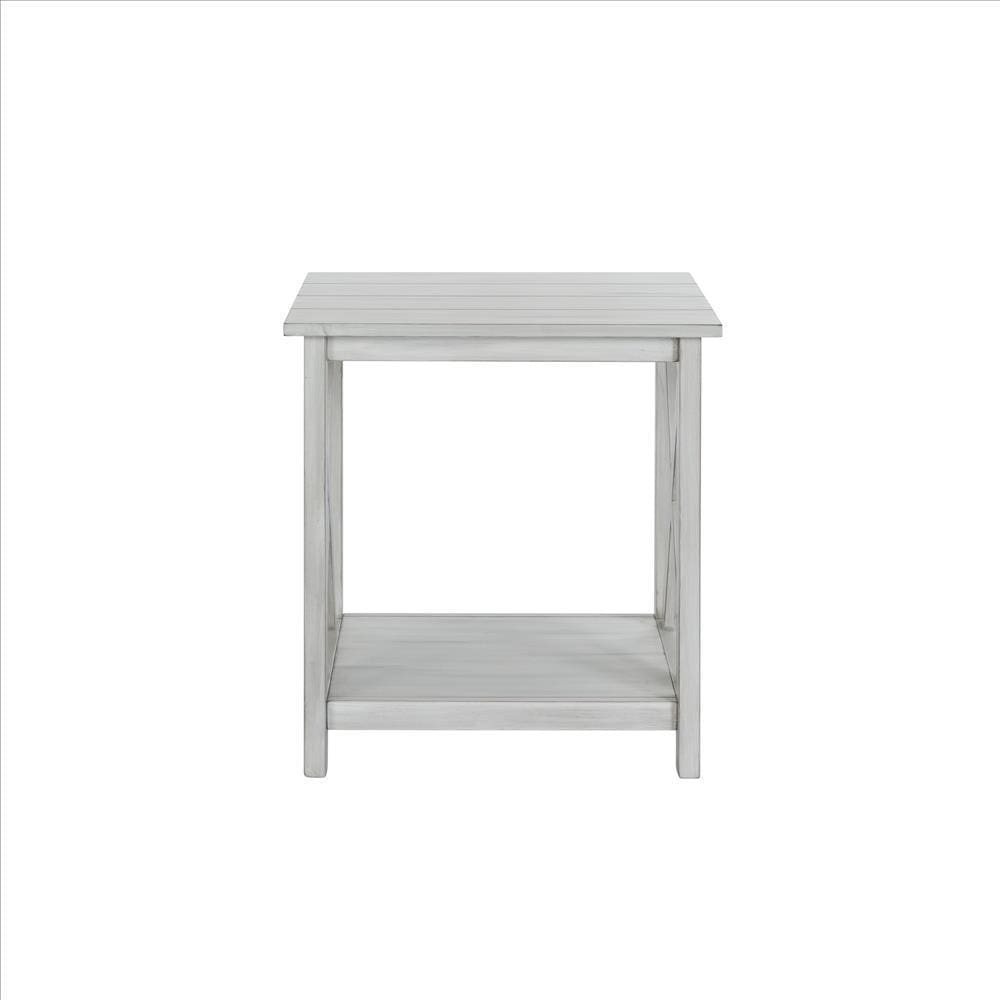 1 Open Shelf Wooden End Table with X Shaped Accents White By Casagear Home BM239762