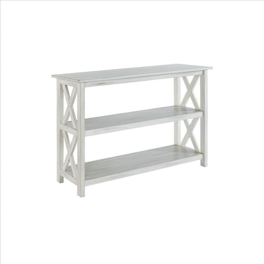 2 Shelf Wooden Entryway Table with X Shaped Accent, White By Casagear Home