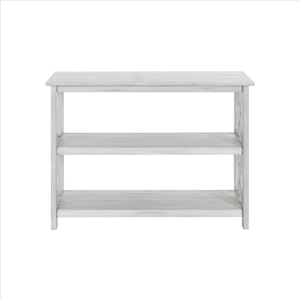 2 Shelf Wooden Entryway Table with X Shaped Accent White By Casagear Home BM239763