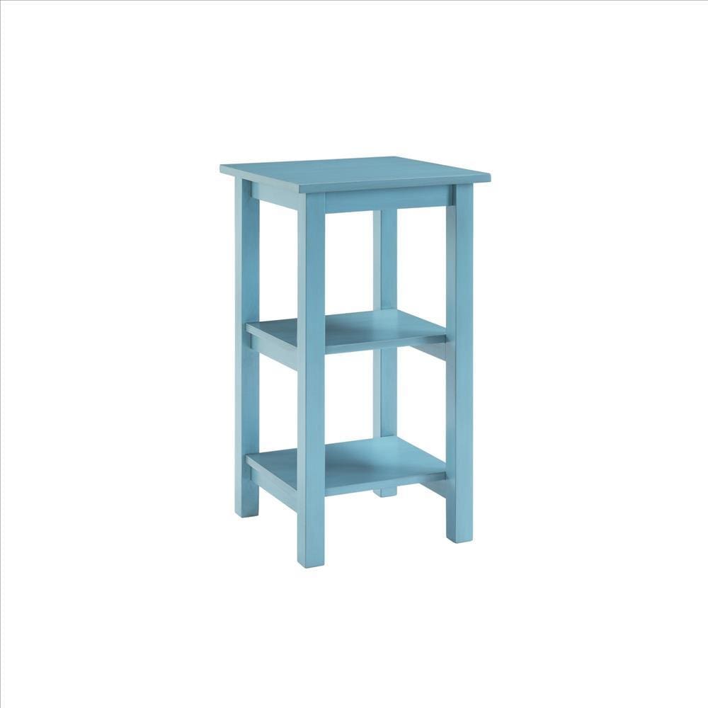 2 Open Shelf Wooden Bookcase with Block Legs, Blue By Casagear Home