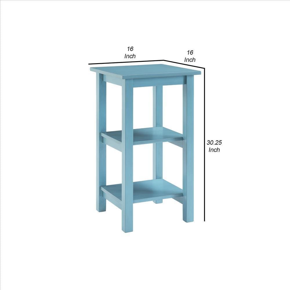 2 Open Shelf Wooden Bookcase with Block Legs Blue By Casagear Home BM239764