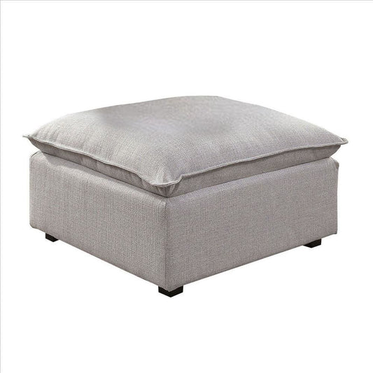 Fabric Upholstered Ottoman with Pillow Top Seat and Welt Trim, Gray By Casagear Home