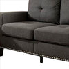 Fabric Upholstered Loveseat with Track Arms and Nailhead Trim Dark Gray By Casagear Home BM239783