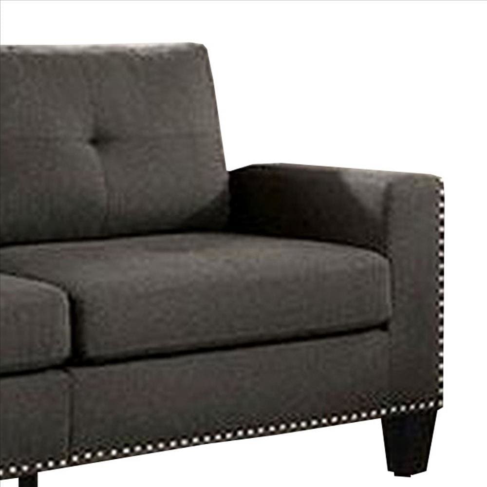 Fabric Upholstered Sofa with Track Arms and Nailhead Trim Dark Gray By Casagear Home BM239784
