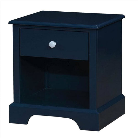 Transitional 1 Drawer Wooden Nightstand with Open Compartment, Blue By Casagear Home