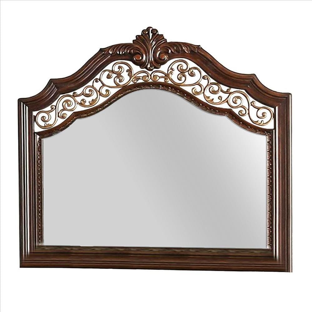 Mirror | Molded Wood Frame | Ornate Detail | Brown | Casagear Home