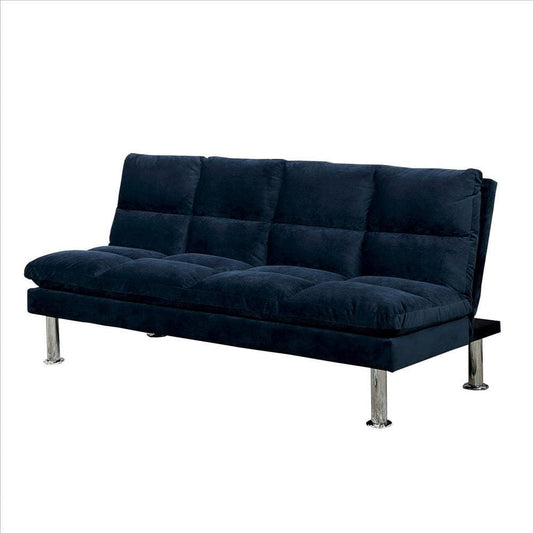 Futon Sofa with Tufted Padded Seating and Metal Legs, Blue By Casagear Home