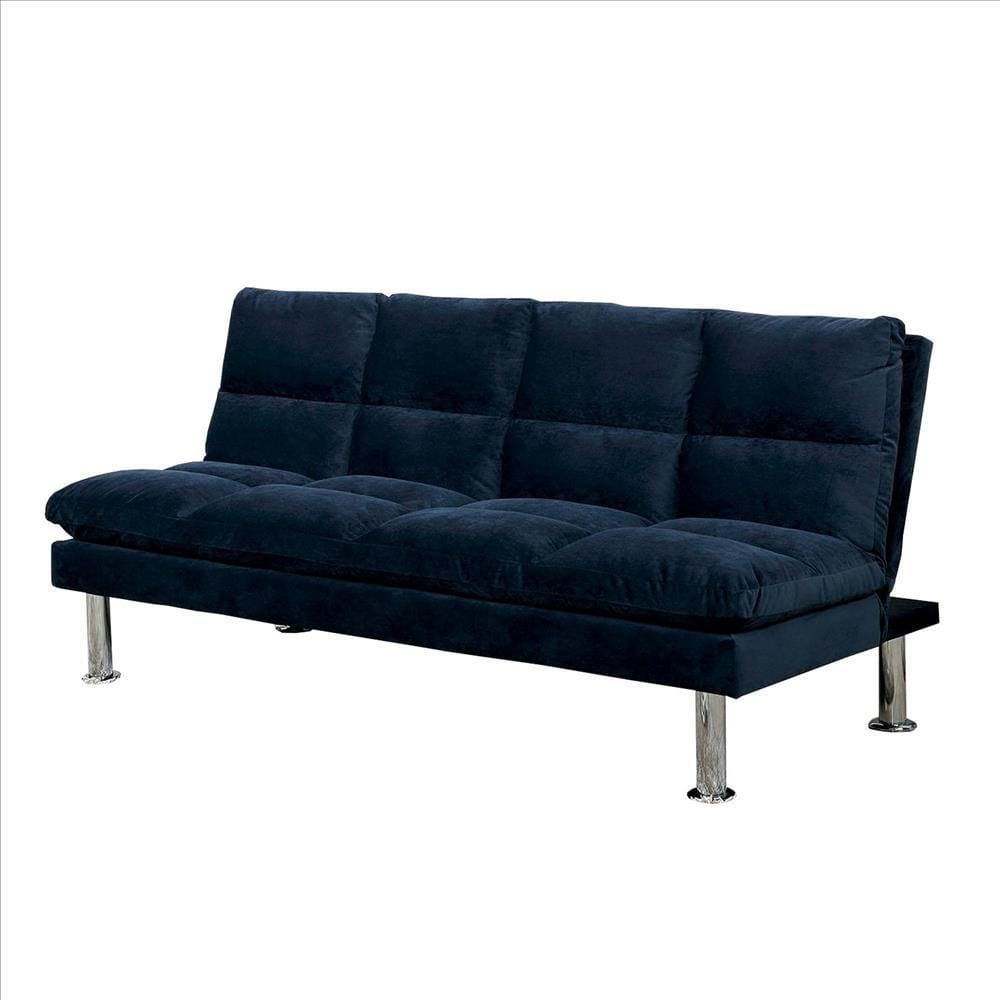 Futon Sofa | Tufted Seating | Metal Legs | Blue