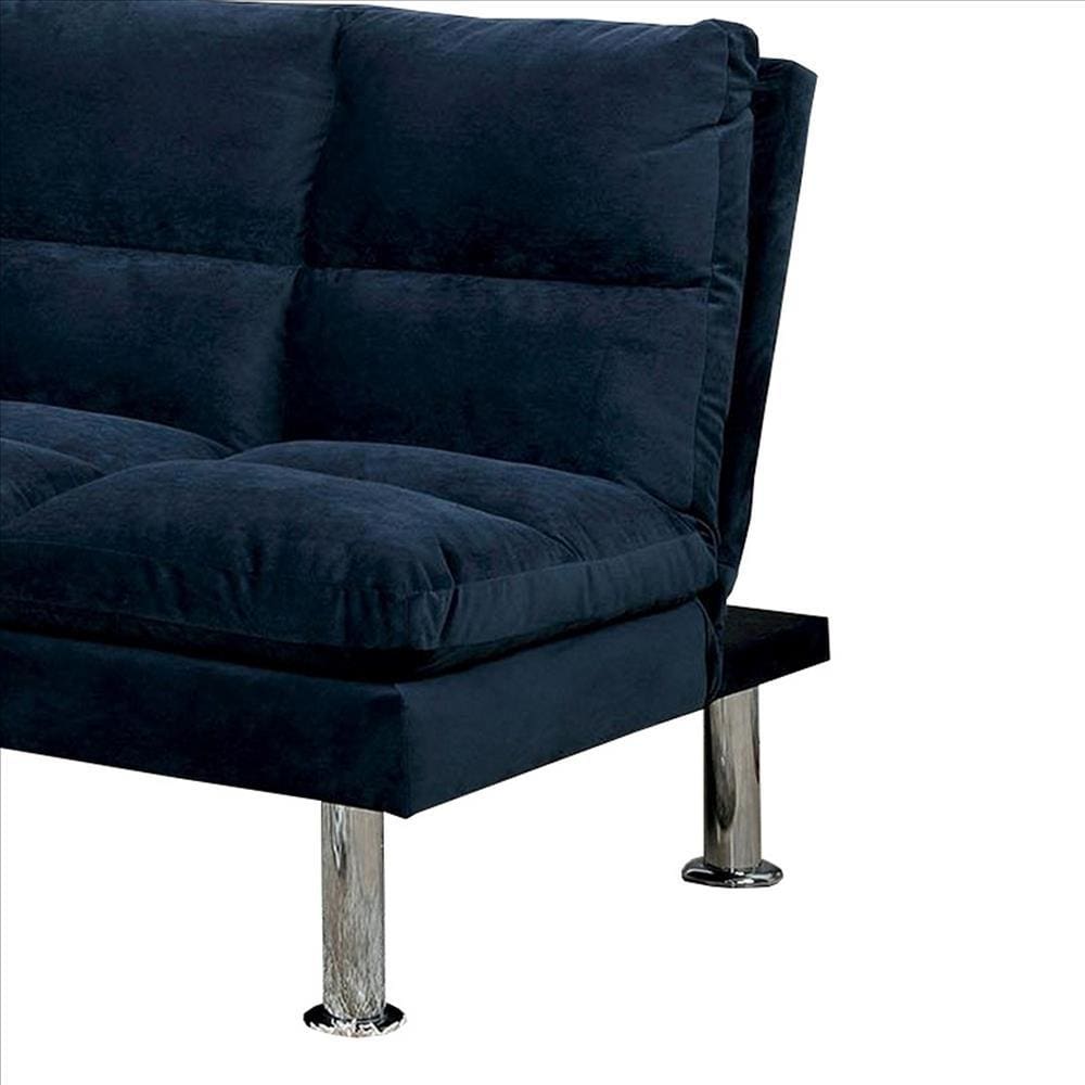 Futon Sofa with Tufted Padded Seating and Metal Legs Blue By Casagear Home BM239807