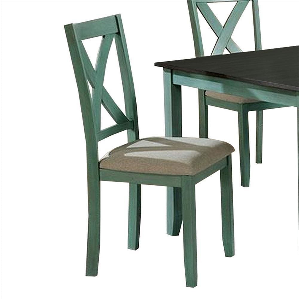 5 Piece Dining Table Set with Padded Seat and X Back Green By Casagear Home BM239814