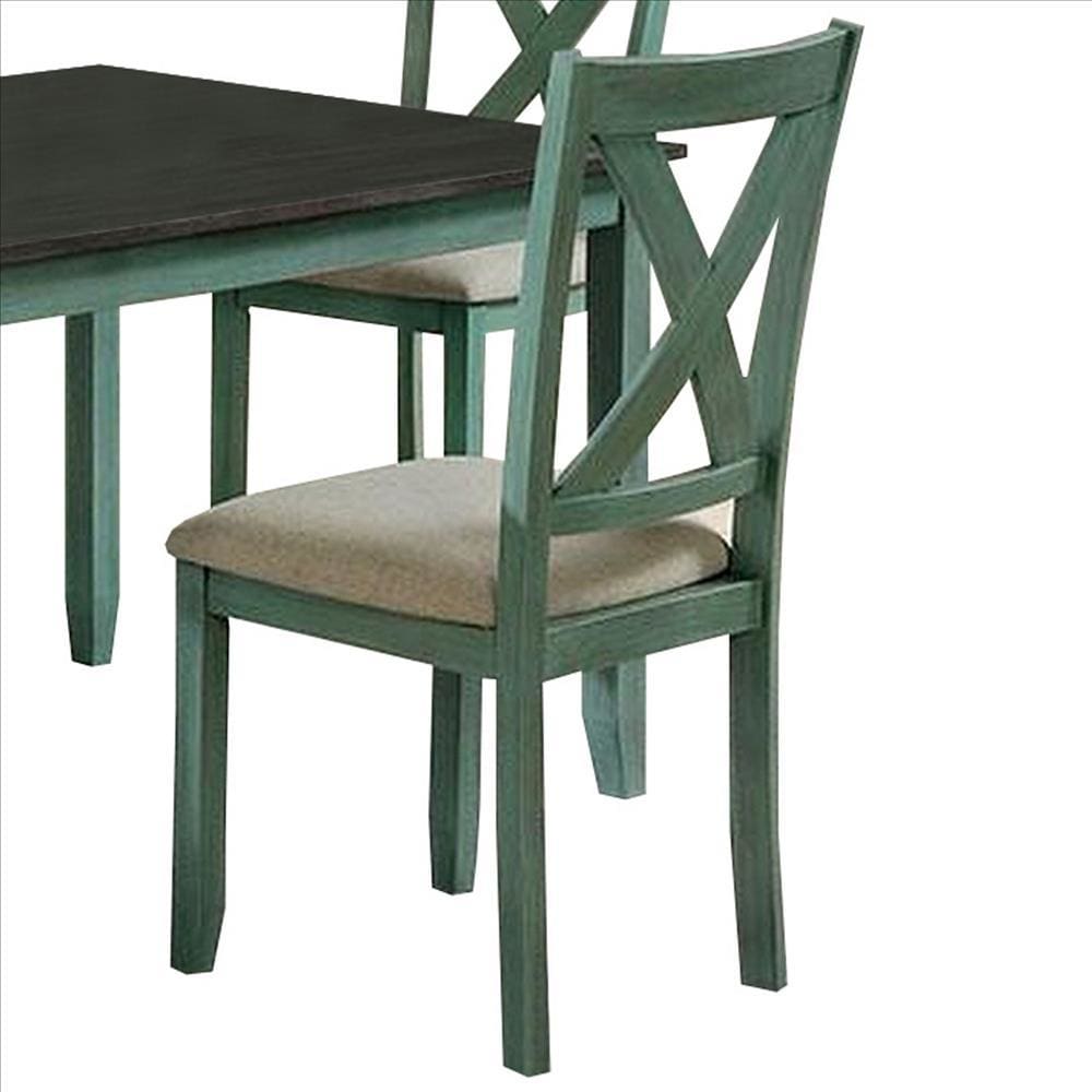 5 Piece Dining Table Set with Padded Seat and X Back Green By Casagear Home BM239814
