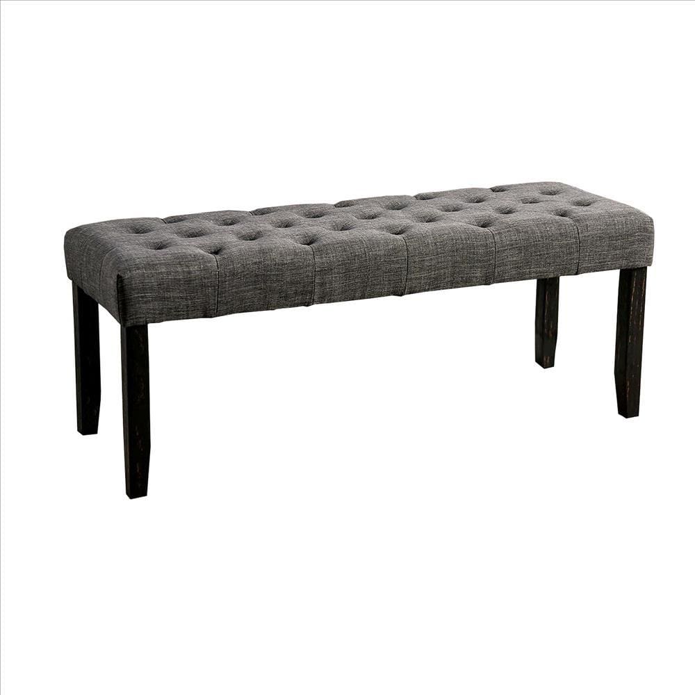 48 Inches Bench with Button Tufted Seat and Chamfered Legs, Gray By Casagear Home
