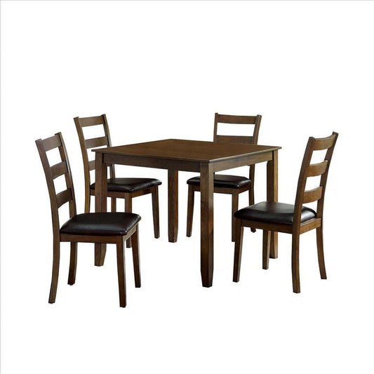 5 Piece Dining Table Set with Leatherette Seating, Brown By Casagear Home