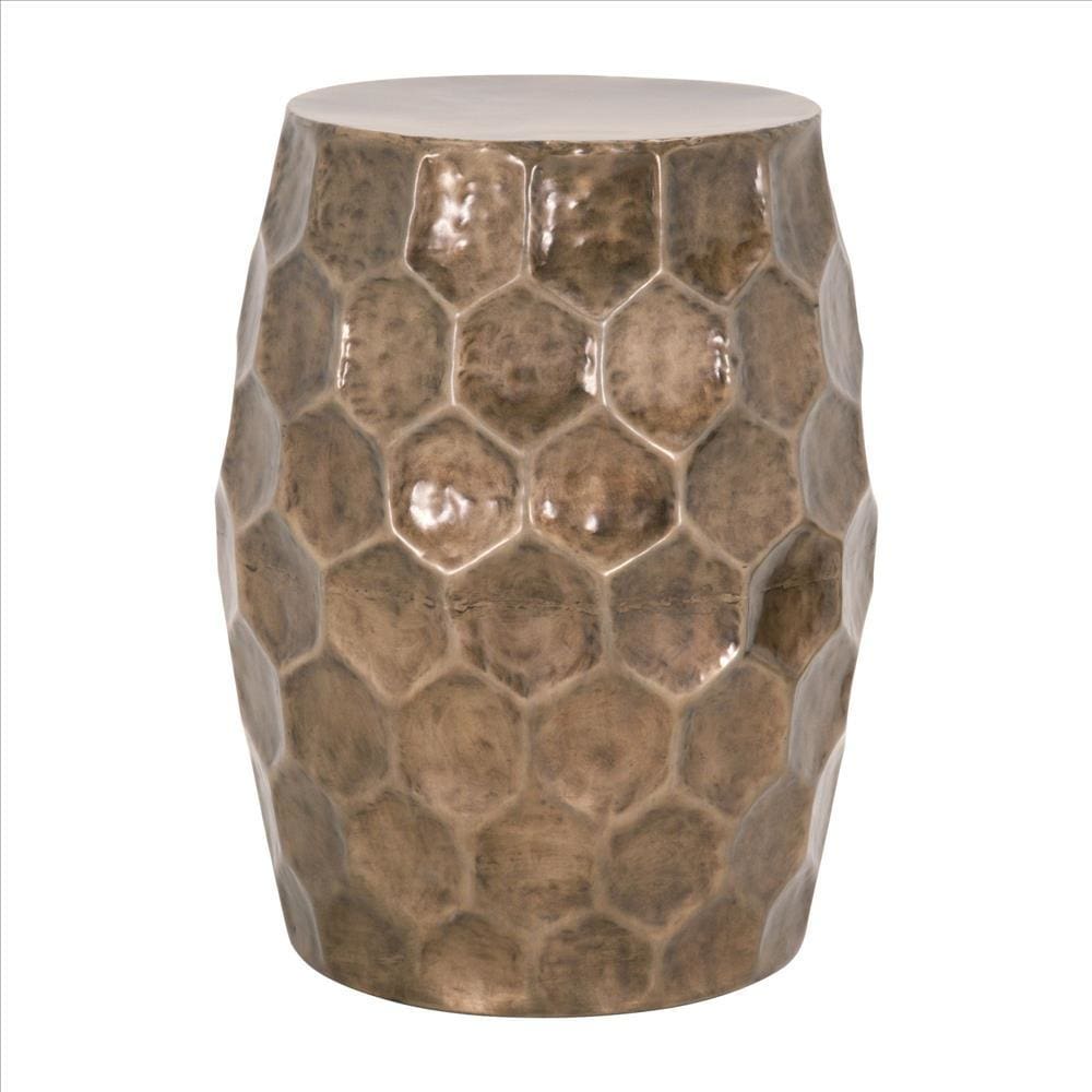 18 Inch Metal Coffee Table with Hexagonal Pattern, Bronze By Casagear Home