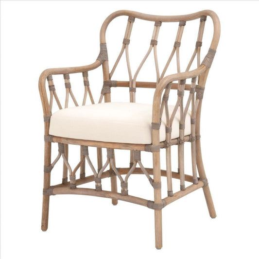 Lattice Design Wooden Arm Chair with Rattan Binding, Brown By Casagear Home