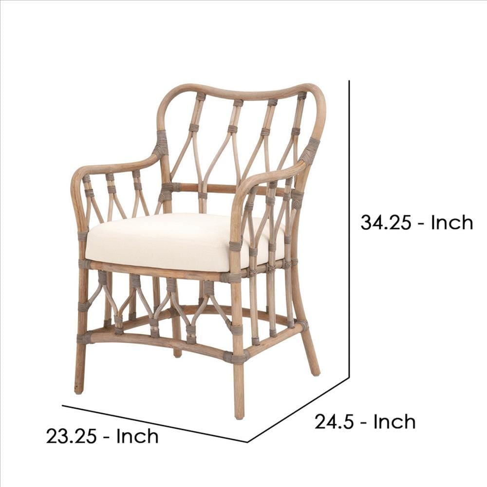 Lattice Design Wooden Arm Chair with Rattan Binding Brown By Casagear Home BM239932