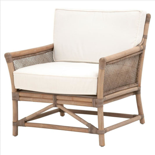 Rattan Frame Club Chair with Removable Seat and Back Cushions, Brown By Casagear Home