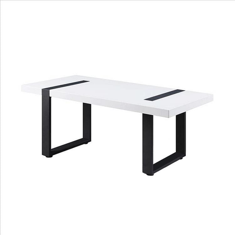 Two Tone Modern Coffee Table with Metal Legs, White and Black By Casagear Home