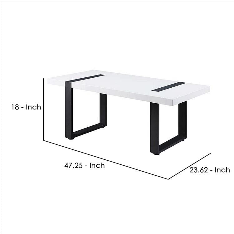 Two Tone Modern Coffee Table with Metal Legs White and Black By Casagear Home BM240038