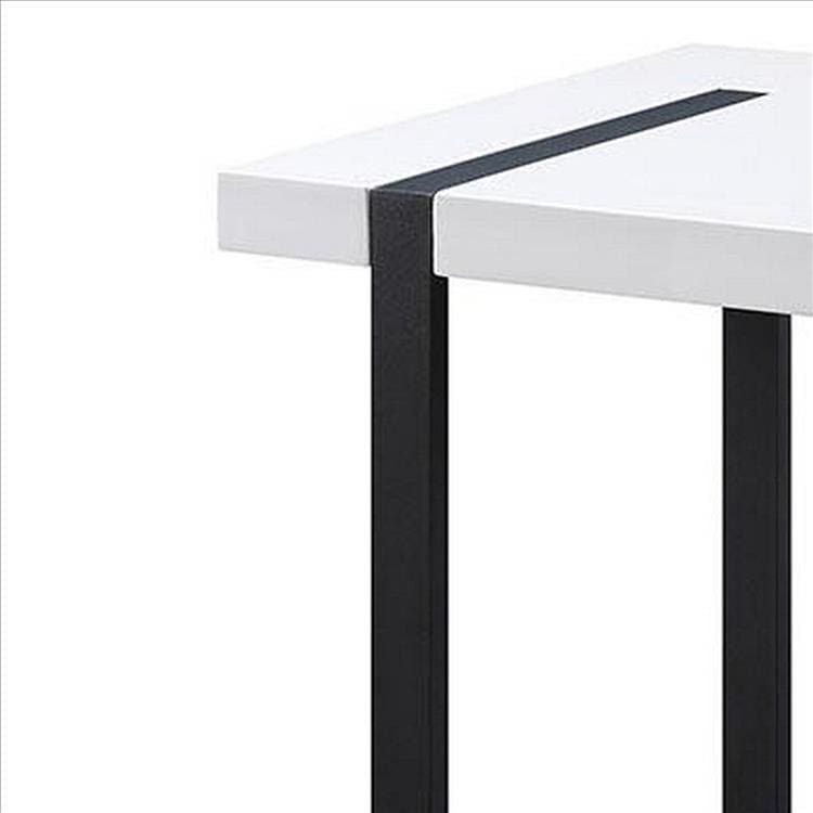 Two Tone Modern End Table with Metal Legs White and Black By Casagear Home BM240039