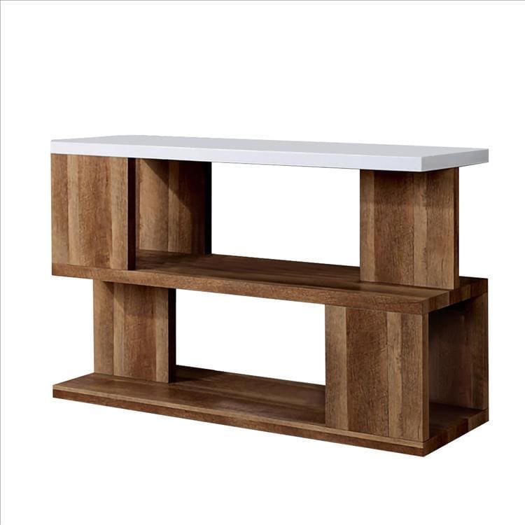 Two Tone Modern Sofa Table with Bottom Shelf, White and Brown By Casagear Home