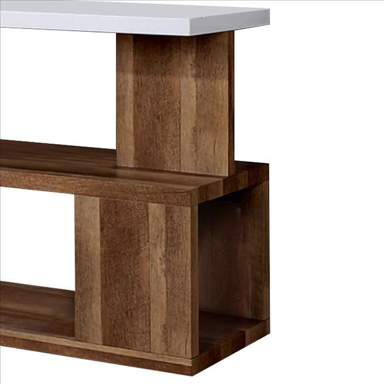 Two Tone Modern Sofa Table with Bottom Shelf White and Brown By Casagear Home BM240041
