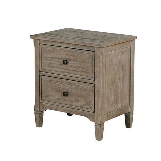 2 Drawer Wooden Nightstand with Round Knobs, Gray By Casagear Home