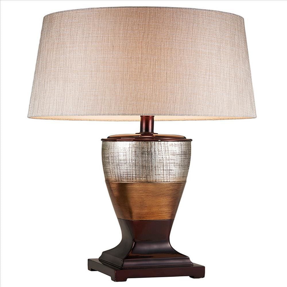Table Lamp with Colorblock Pedestal Base, Brown By Casagear Home