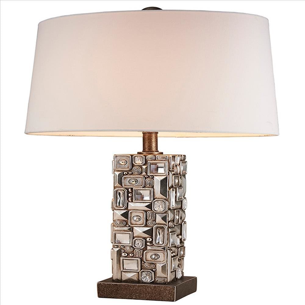 Table Lamp with Abstract Mirror Block Base, Bronze By Casagear Home