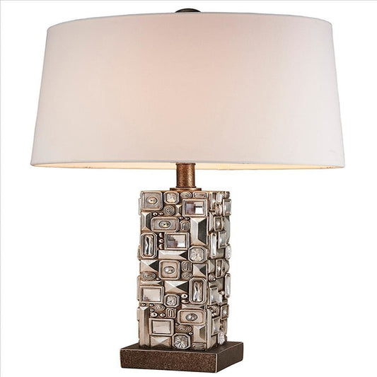 Table Lamp with Abstract Mirror Block Base, Bronze By Casagear Home