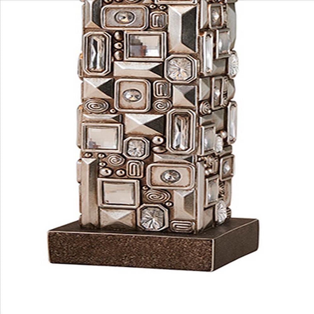 Table Lamp with Abstract Mirror Block Base Bronze By Casagear Home BM240307