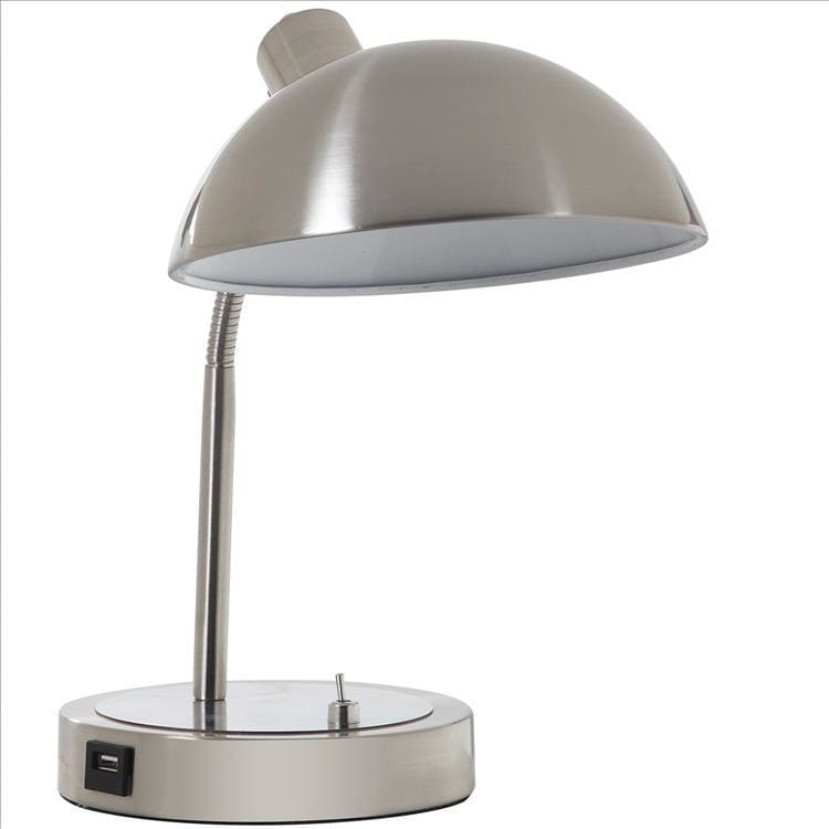 Desk Lamp with Adjustable Head and USB Port, Brushed Nickel By Casagear Home