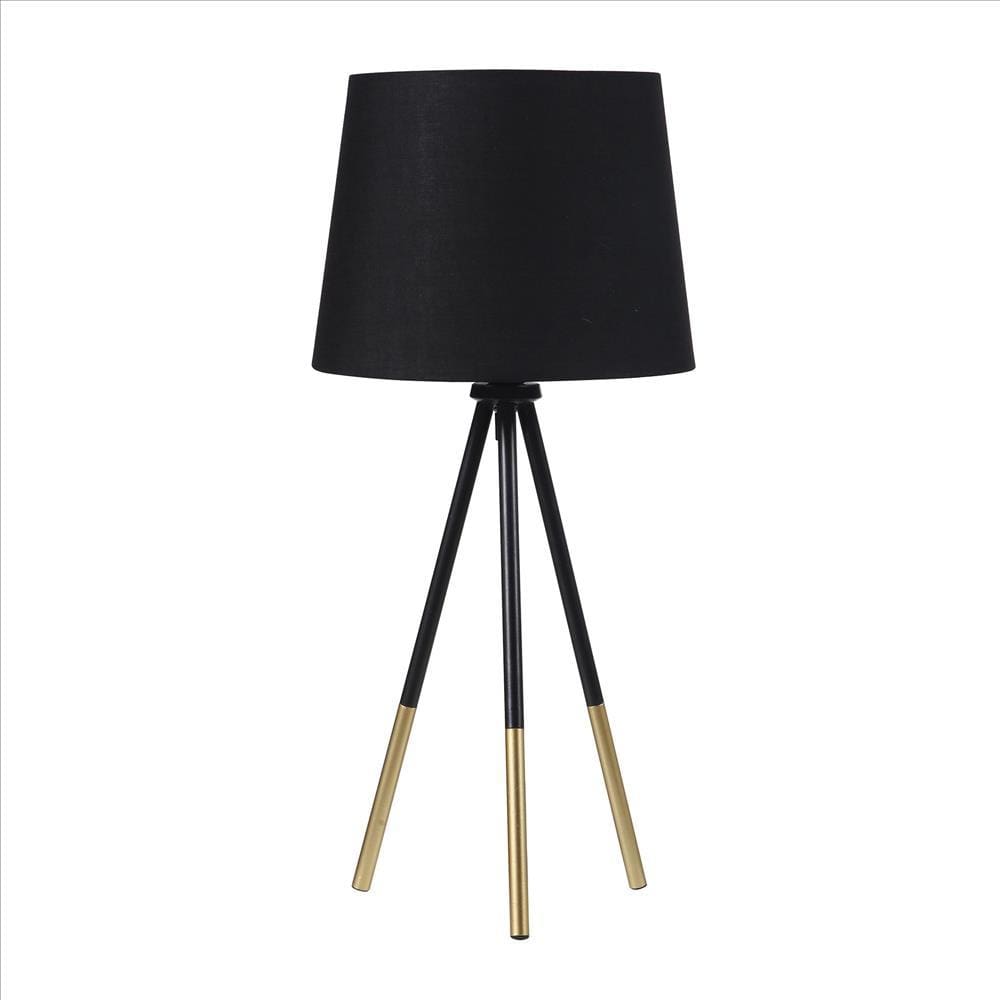 Table Lamp | Tripod Metal Base | Black & Gold