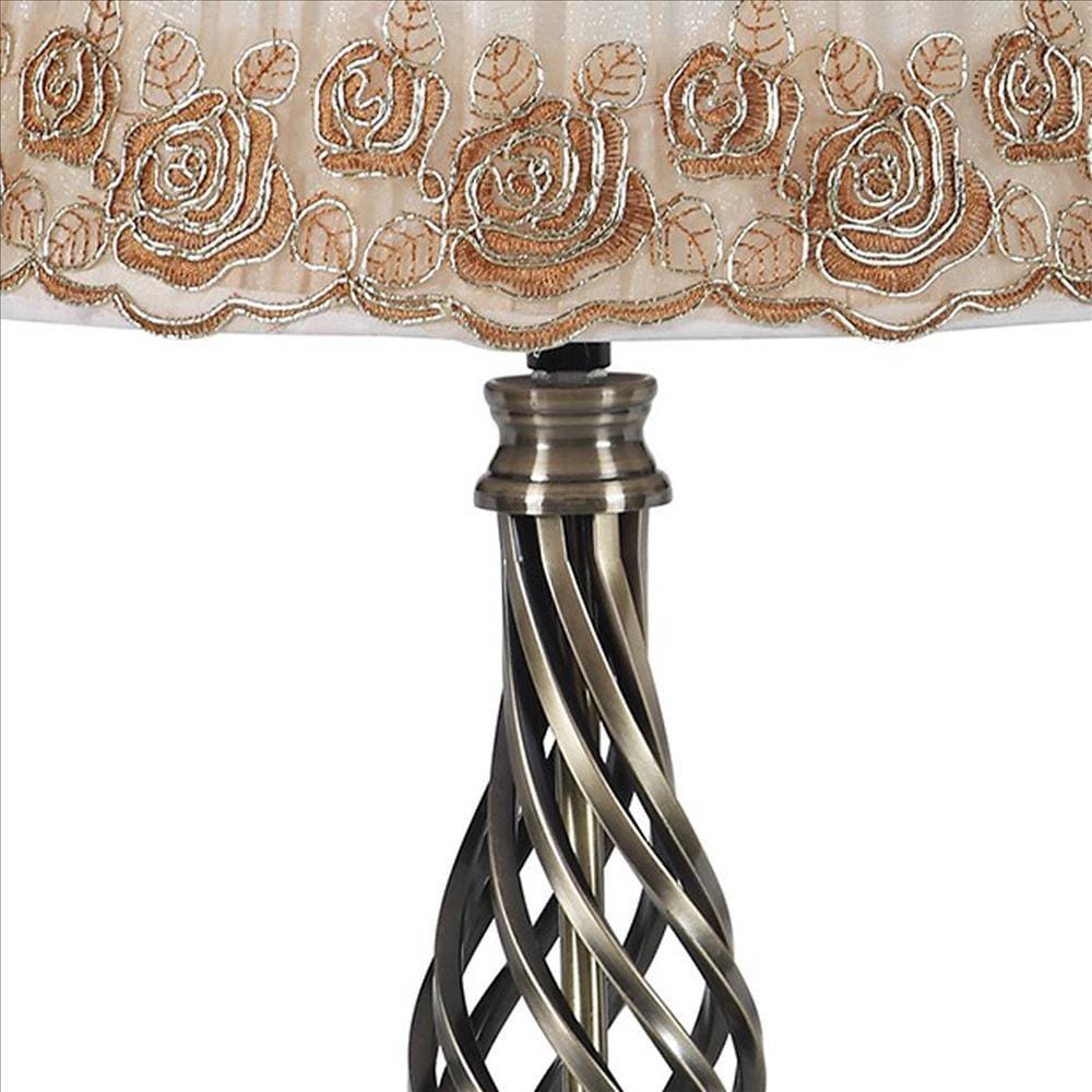 Table Lamp with Open Twisted Metal Base Antique Brass By Casagear Home BM240327