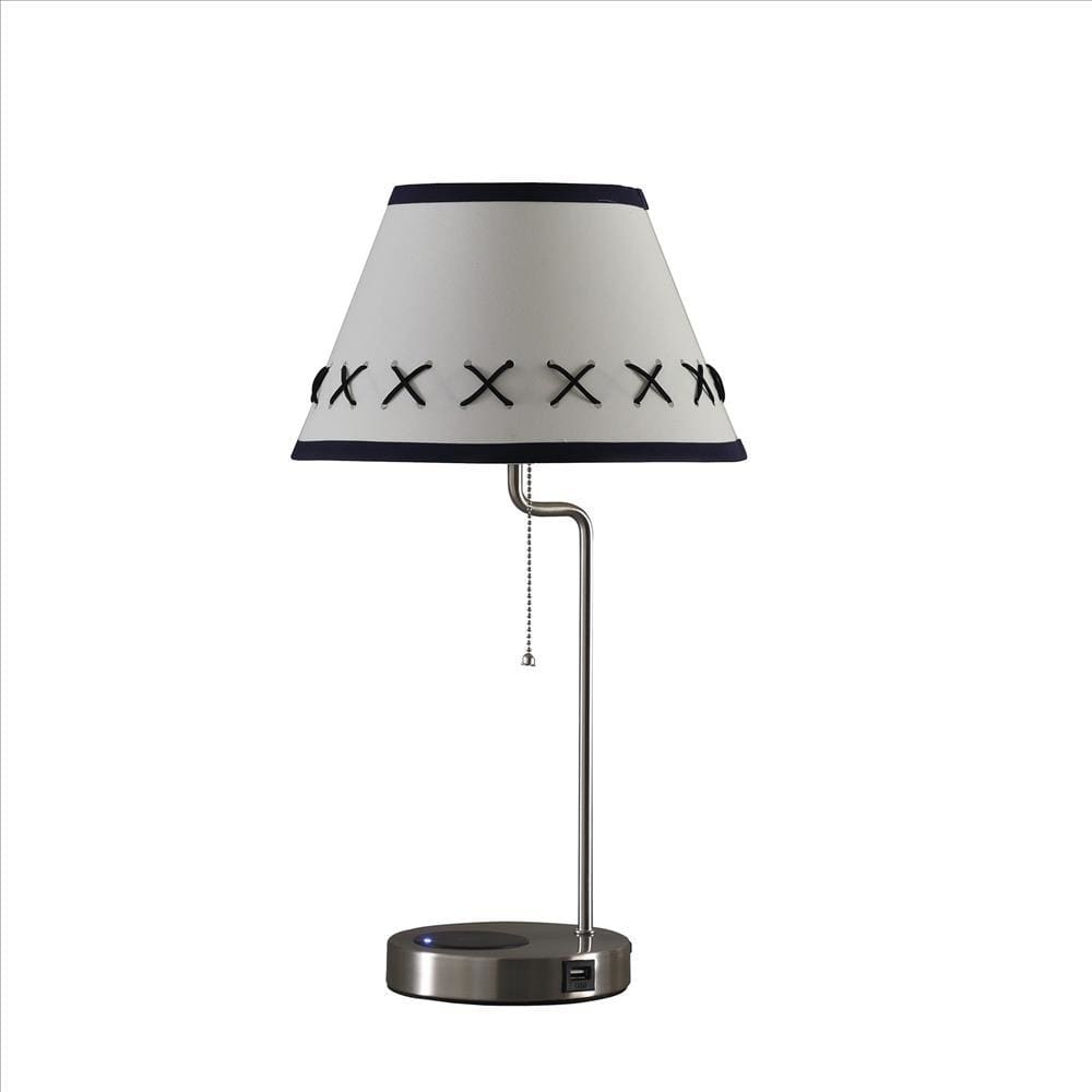 Table Lamp with Wireless Charging and USB Port, Silver By Casagear Home