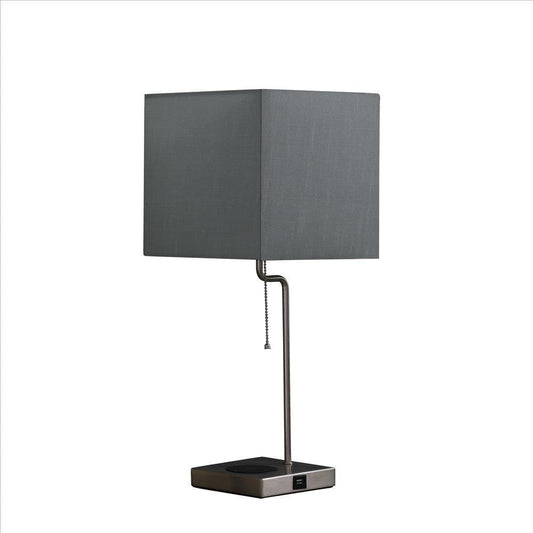 Table Lamp | Wireless Charging | Square Shade | Silver