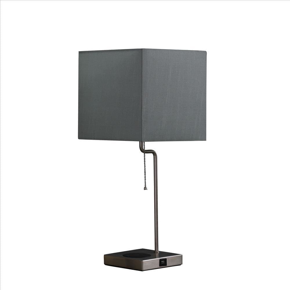 Table Lamp with Wireless Charging and Square Shade, Silver By Casagear Home