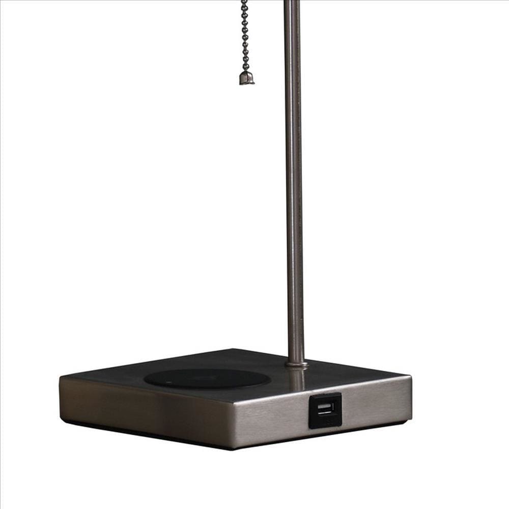 Table Lamp with Wireless Charging and Square Shade Silver By Casagear Home BM240340