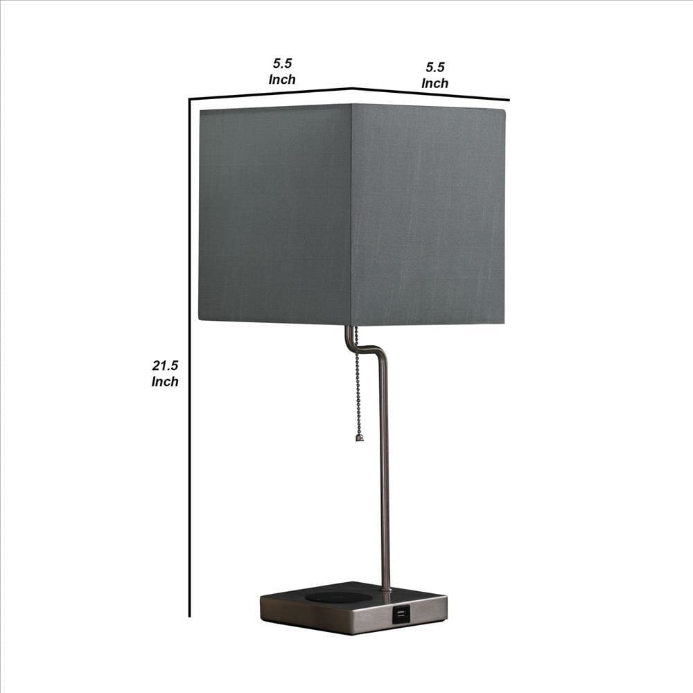 Table Lamp with Wireless Charging and Square Shade Silver By Casagear Home BM240340